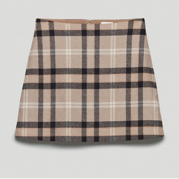 ARITZIA Wilfred Classic Wool A-line Mini Skirt Checkered in Brown Cream size S - Picture 5 of 13